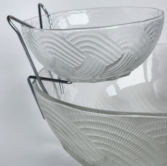 Vintage Pasari Wicker Pattern Glass Chip'N Dip Bowl Set - Picture 3 of 14